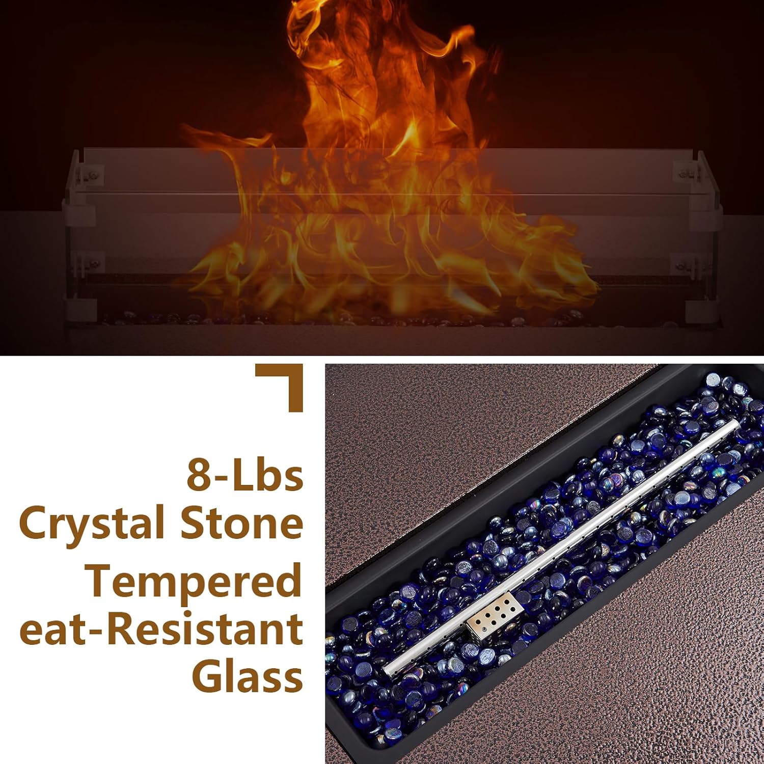 48 Inch Outdoor Propane Fire Pit Table, 50000BTU Steel Gas Firepit with Wind Guard, Add Warmth and Ambience to Parties On Outside Patio Deck Garden, CSA Safety Certified Glass Beads & Rain Cover