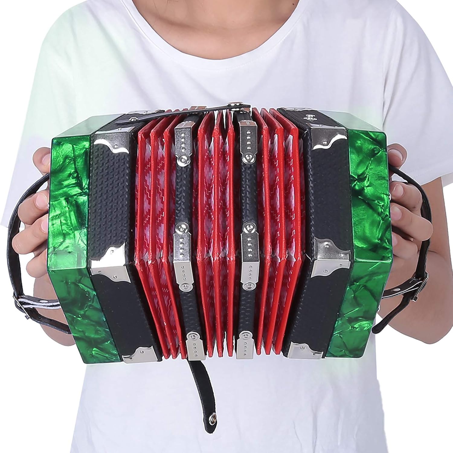 20 Buttons Accordion, ABS Concertina Accordion Lightweight Instrument Acordion Concertina with 2 Arm Straps Convenient Handle, Bag Included (Green)