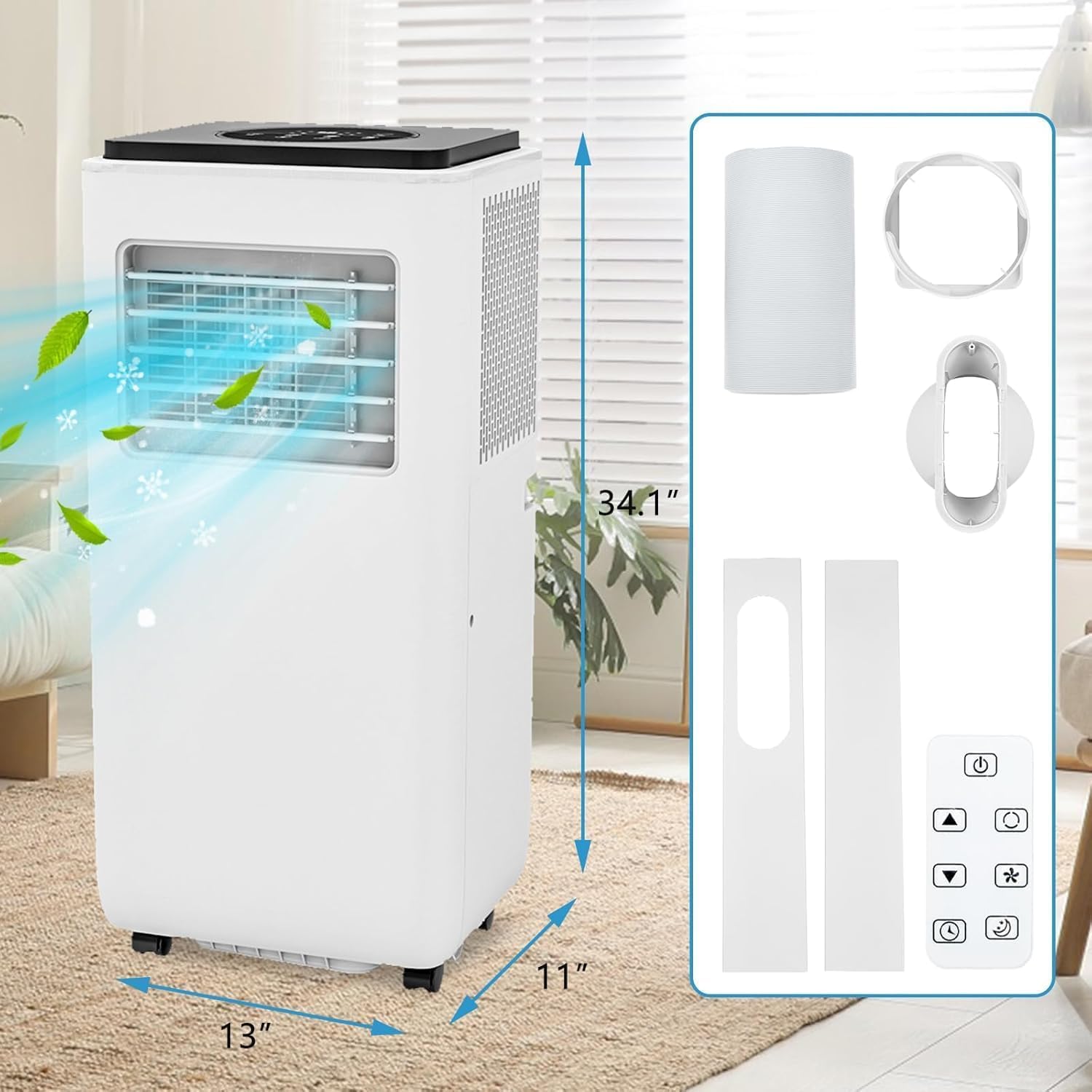 Portable Air Conditioners, 8000 BTU Portable AC with Cooling, Fan, and Dehumidifier Functions, Features 24-Hour Timer and Remote Control, Cools up to 350 Sq. Ft., Perfect for Bedrooms and Offices
