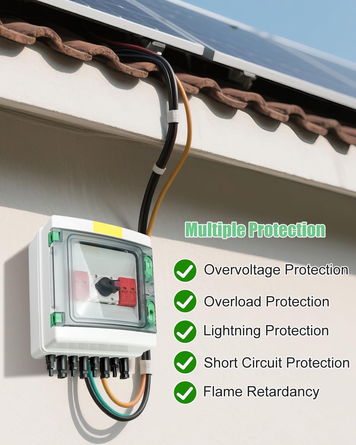 32 Amp 2 Strings Solar Disconnect Switch with DC1000V Lightning Surge Protector Arrester and IP65 Waterproof, 2 in 2 Out Solar PV Combiner Breaker Box for Outdoor Solar Panel System