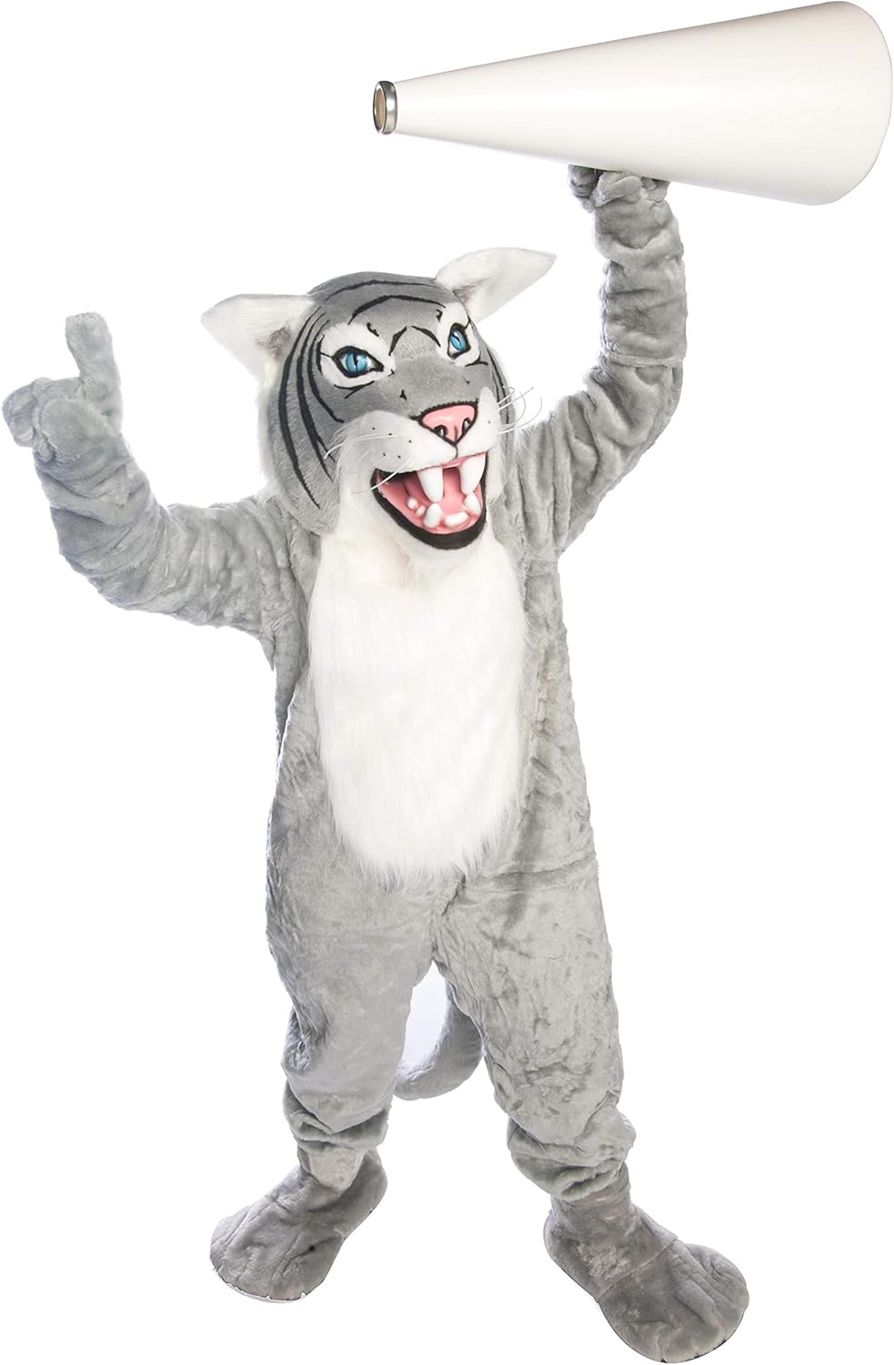TCDesignerProducts Friendly WildCat Mascot Costume Grey and White, School Spirit Sports Fan Gear, Football Cheerleader Accessories, Homecoming