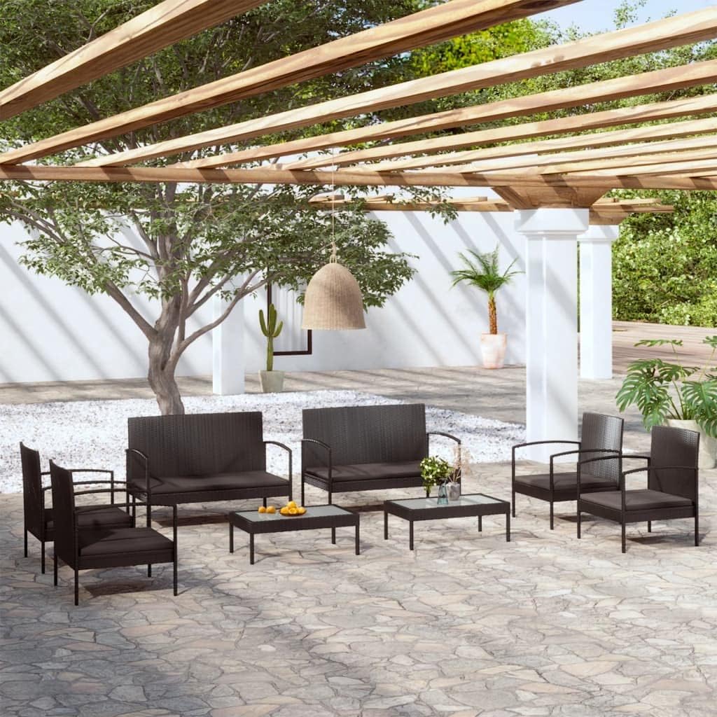 8 Piece Patio Lounge Set with Cushions Poly Rattan Black Garden Furniture