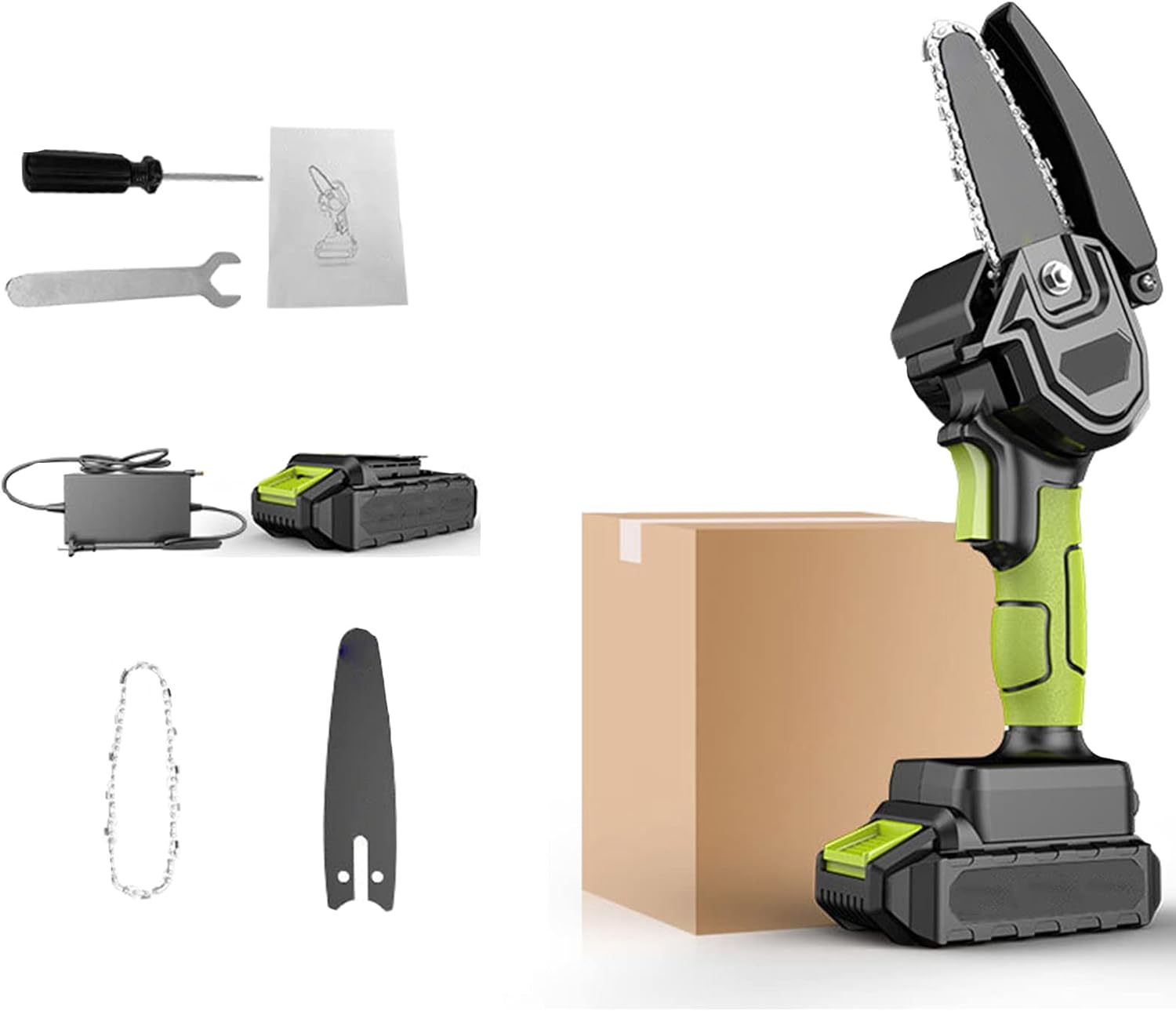 4Inch Battery Powered Electric Chain Saw Mini Rechargeable Cordless Pruning Chainsaw with 1 Rechargeable Battery 21v/1.5ah Battery Powered Chain Saw