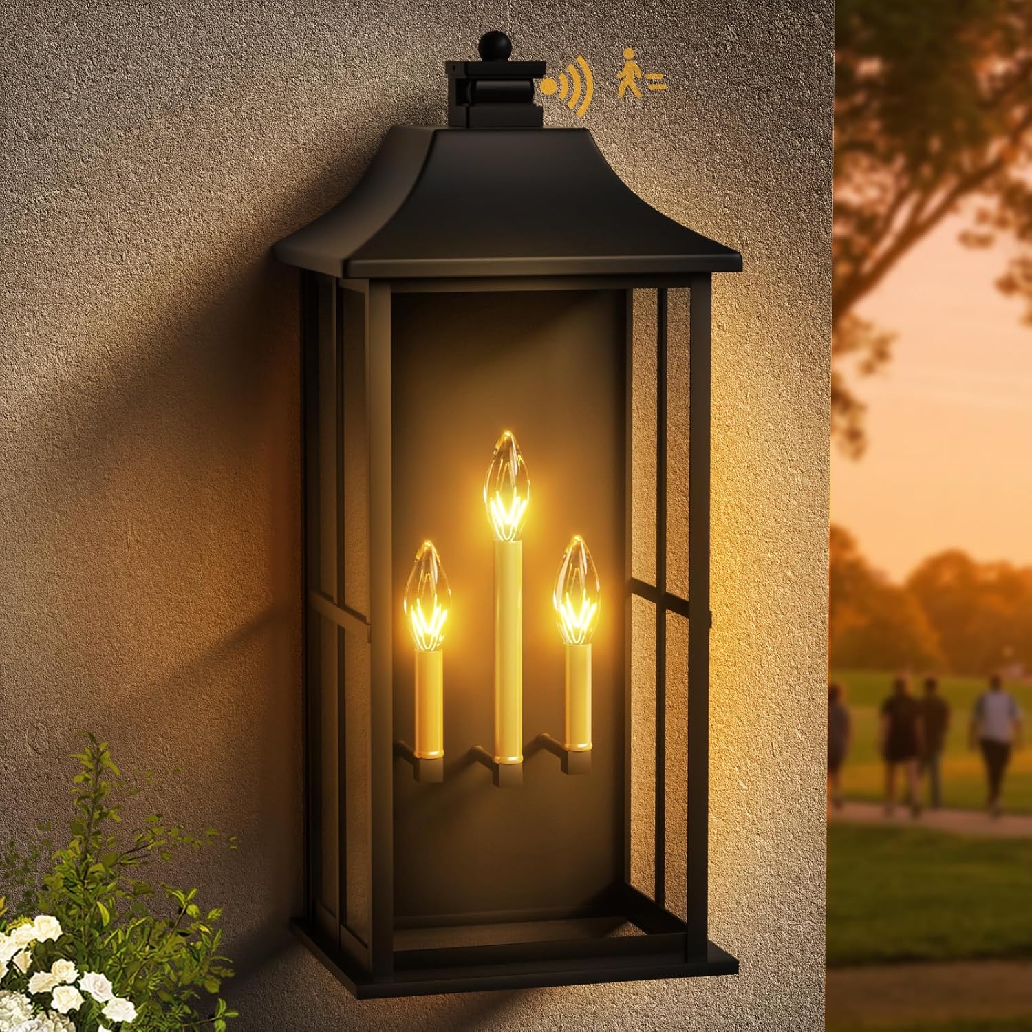 25-INCH Outdoor Wall Light, Dusk to Dawn Outdoor Wall Lantern with Motion Sensor, Black Exterior Wall Sconce, Waterproof Outdoor Light Fixture for House, Patio, Garage, Porch, Front Door