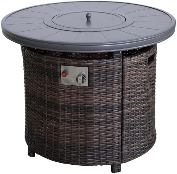 Modern Aluminum Outdoor Fire Pit Table with Lid and Hidden Propane Tank Compartment for Patio or Deck Use in Espresso Finish