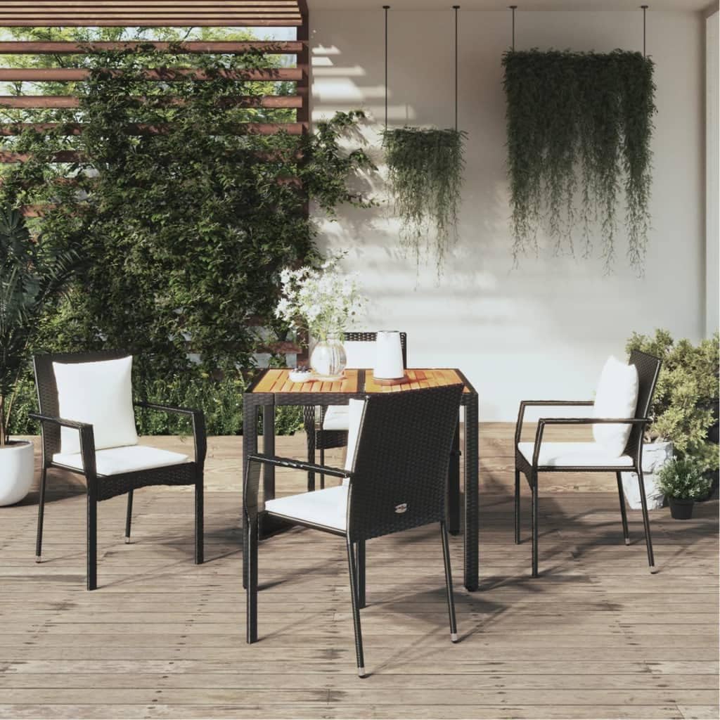 Garden Dining Set Black PE Rattan, 4 Person Medium Modular Patio Furniture Set, Outdoor Table and Chairs for Balcony, Weather-Resistant