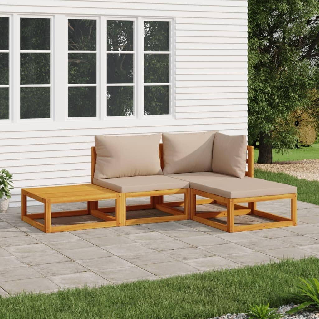 4 Piece Patio Lounge Set with Taupe Cushions Solid Wood,Acacia Wood Patio Lounge Set: Comfort and Style for Your Outdoor Oasis Patio Furniture, Outdoor Furniture Sets