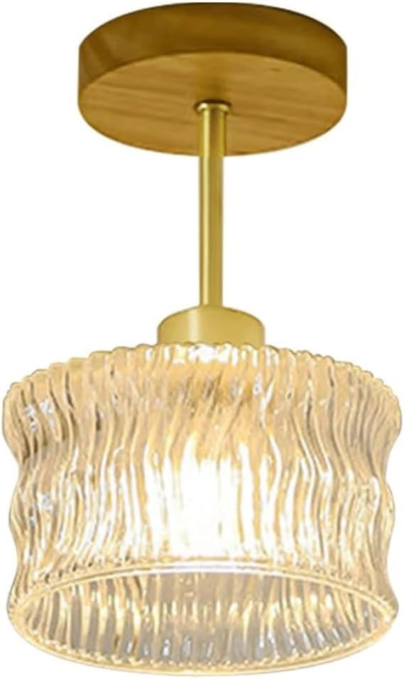 Modern Gold Ceiling Light Fixture, Mid-Century Glass Shade Flush Mount Ceiling Light, Nordic Retro Full Copper Chandelier Ceiling Lamp for Kitchen Island Dining Room Foyer Hallway