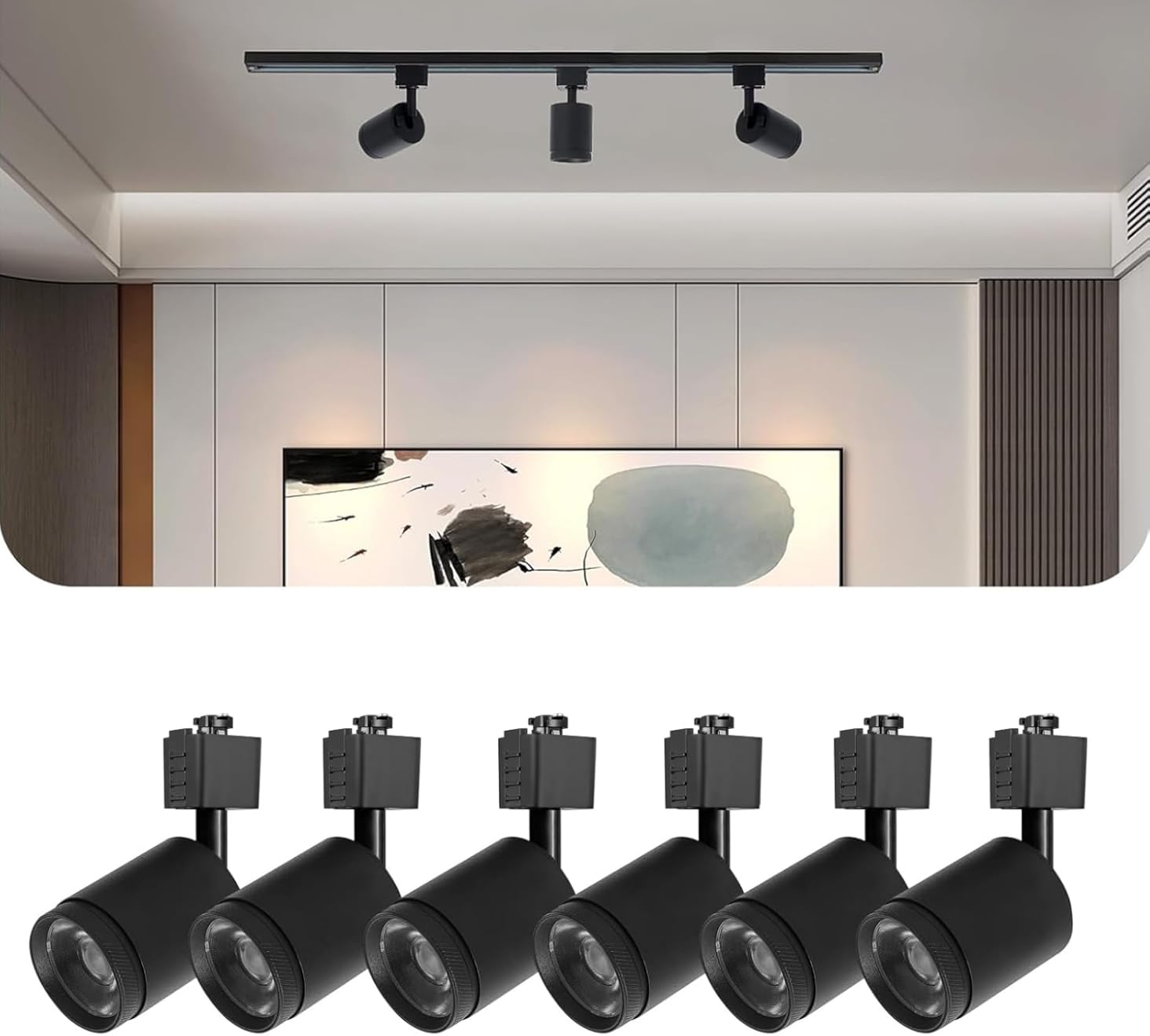 10W LED Black Track Lighting Heads,J Type Track Lighting Rail Ceiling Spotlight for Accent Task Wall Art Exhibition Lighting, and Wall Art Display Illumination 3000K-5700K, CRI90+ (6-Pack