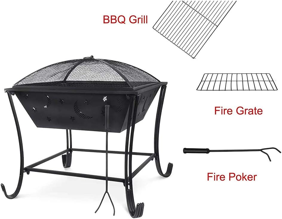 Outdoor Wood Burning Firepit,24 Inch Steel Portable Fire Pit,with Spark Screen Fireplace Poker Fire Bowl