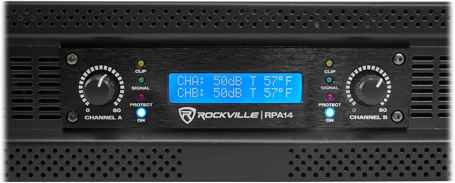 Rockville RPA14 7000W Peak / 2000W RMS 2 Channel Power Amplifier, Bridgeable/Stereo/Parallel Modes, Crossover Switch, LCD Display, for Pro DJs and Live Sound