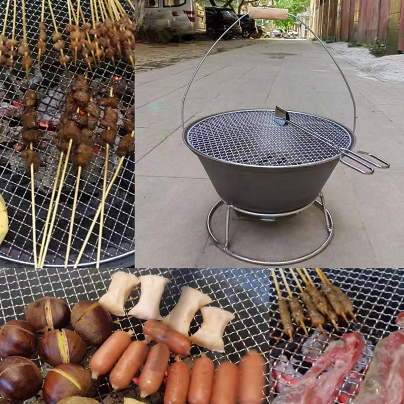 Outdoor Fireplaces Cast Iron Brazier Stove Fire Pit Courtyard Household Use with Barbecue Rack Charcoal Tea Brewing Fire Pits