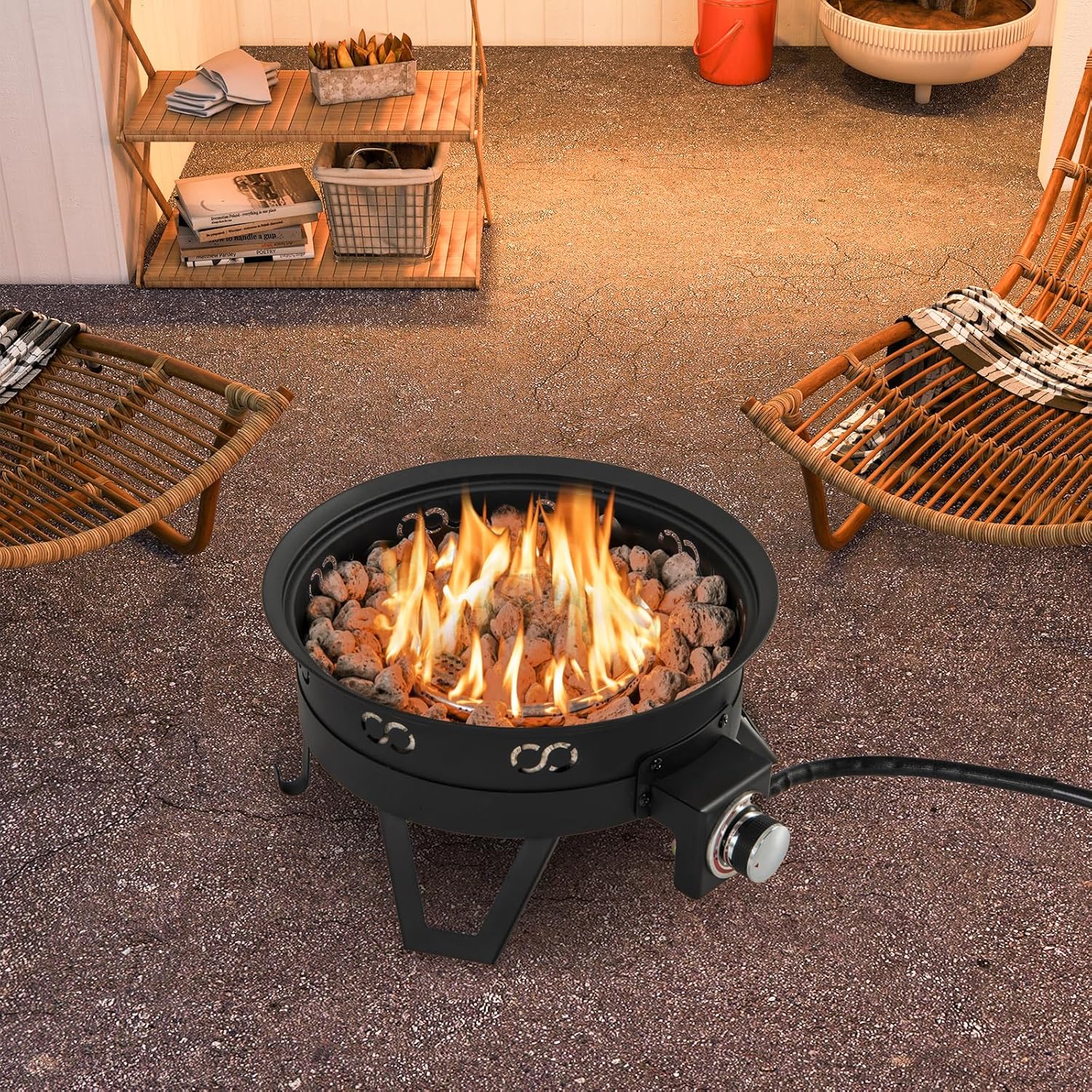 Tangkula 17 Inch Tabletop Propane Fire Pit, 58,000 BTU Gas Firepit with Folding Legs & Removable Grill, Carrying Bag, Lava Rocks & Tank Seat Included, Portable Fire Bowl for Backyard, Camping