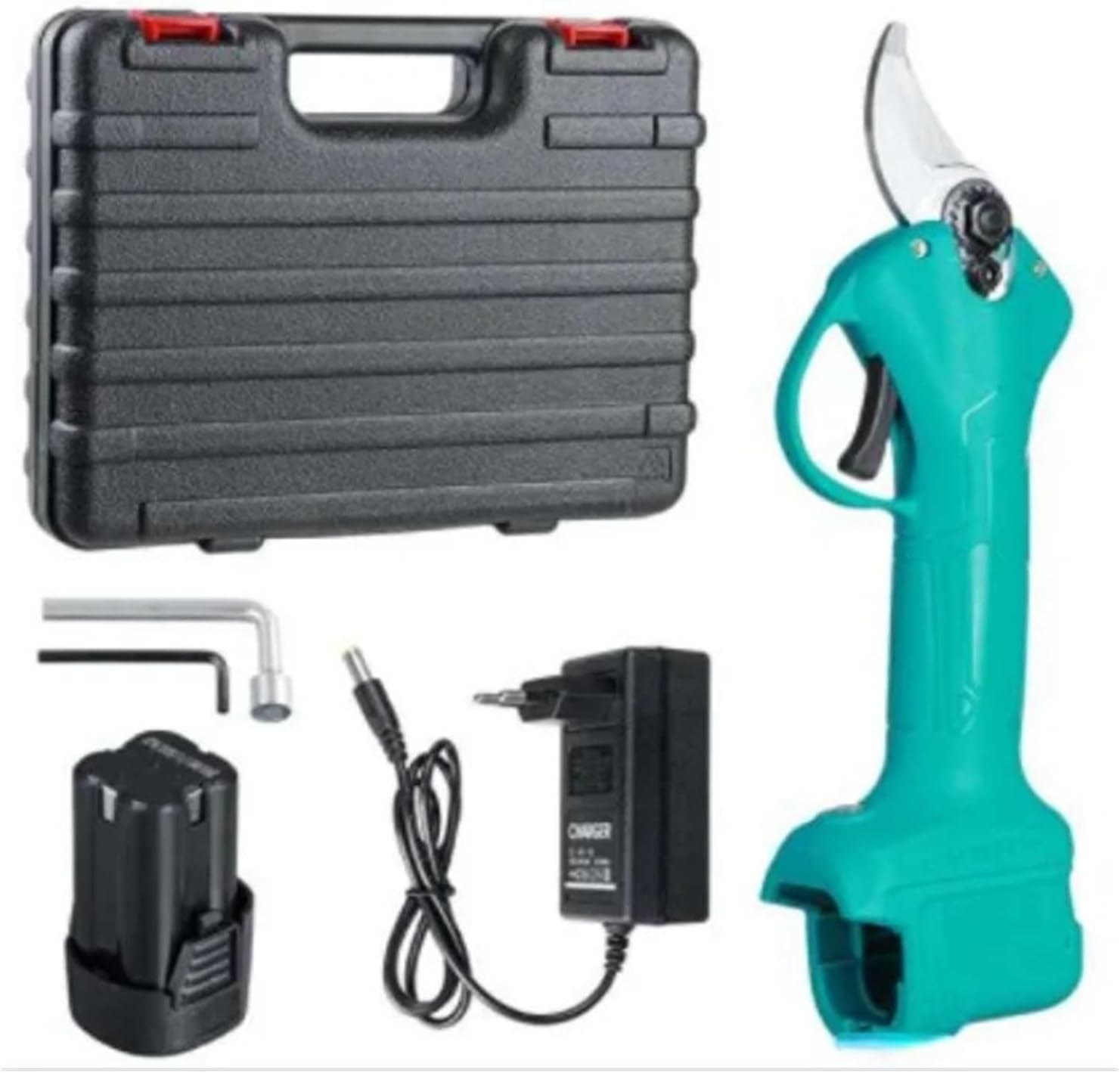 16.8V Brushless Electric Pruning Shears Garden Tool Pruner Cordless Electric Scissors Tree Branches Cutter for Battery(1Battery Plastic G)