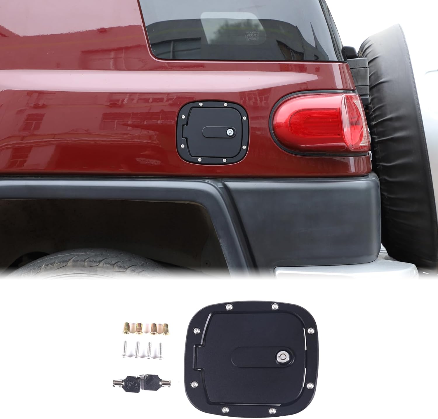 Car Door Locking Gas Cap Tank Cover Fuel Door Protector Compatible with Toyota FJ Cruiser 2007-2021 Fuel Tank Cover Trim Gas Cap Cover Fuel Filler Door Gas Cap Fuel Tank Door Gas Tank Cap Accessories