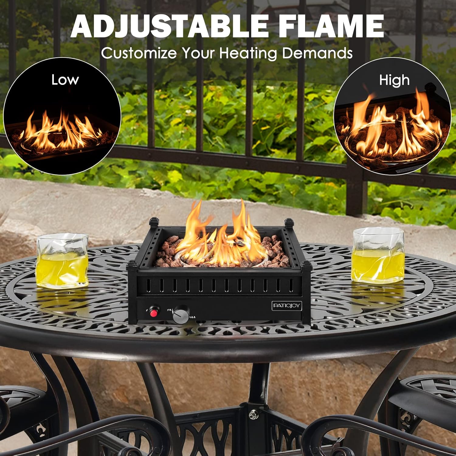 Tangkula Portable Tabletop Propane Fire Pit, Patiojoy 40,000 BTU Table Top Fireplace with Simple Ignition System, Adjustable Flame, Square Propane Firepit Bowl for Outdoors, Fit 2
