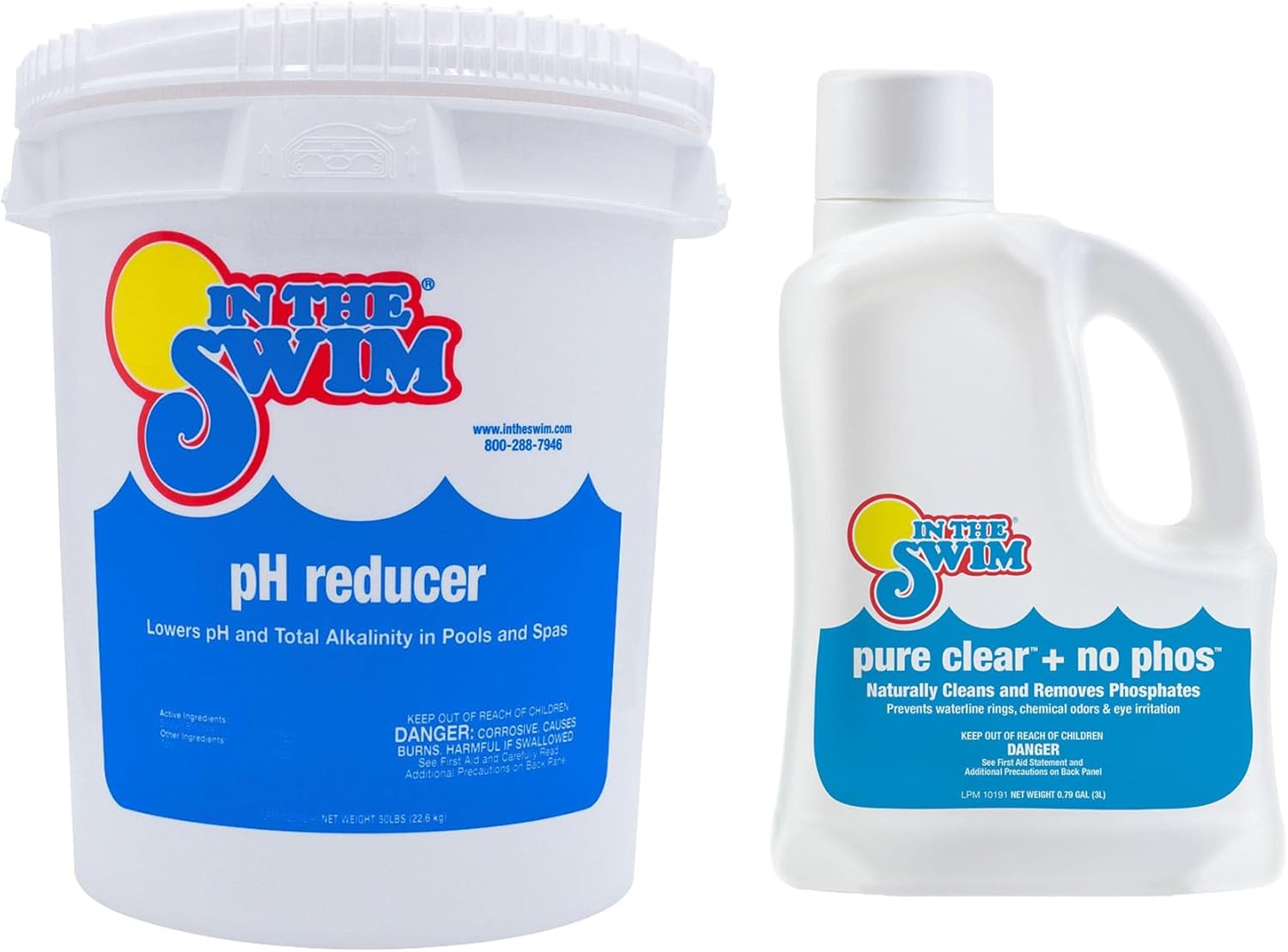 In The Swim Pool Chemistry Balance Kit - 50Lb pH Reducer + 3L Pure Clear No Phos - Controls pH, Removes Phosphates & Keeps Water Crystal Clear