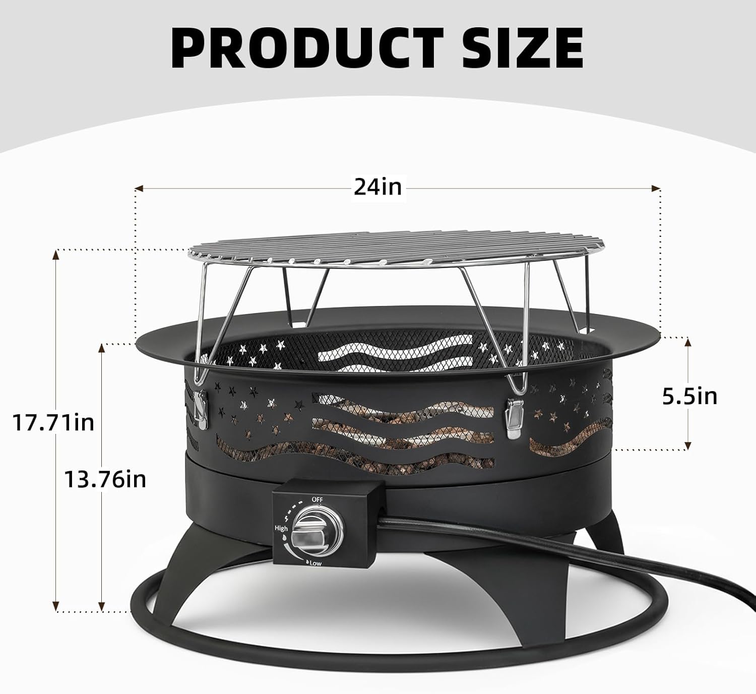 24 Inch Portable Propane Fire Pit with Grill, 60000 BTU Outdoor Gas Firepit with Lava Rocks & Adjustable Flame, Smokeless Gas Firebowl for Backyard, Camping & Gatherings