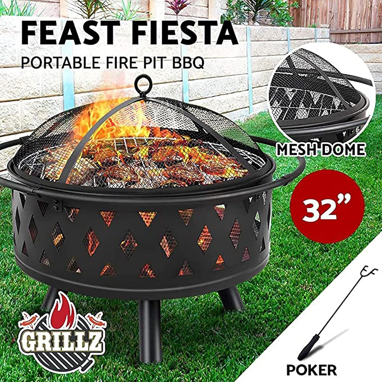 Outdoor Fire Pit, 36 Inch Large Bonfire Wood Burning Patio & Backyard Firepit for Outside with Spar