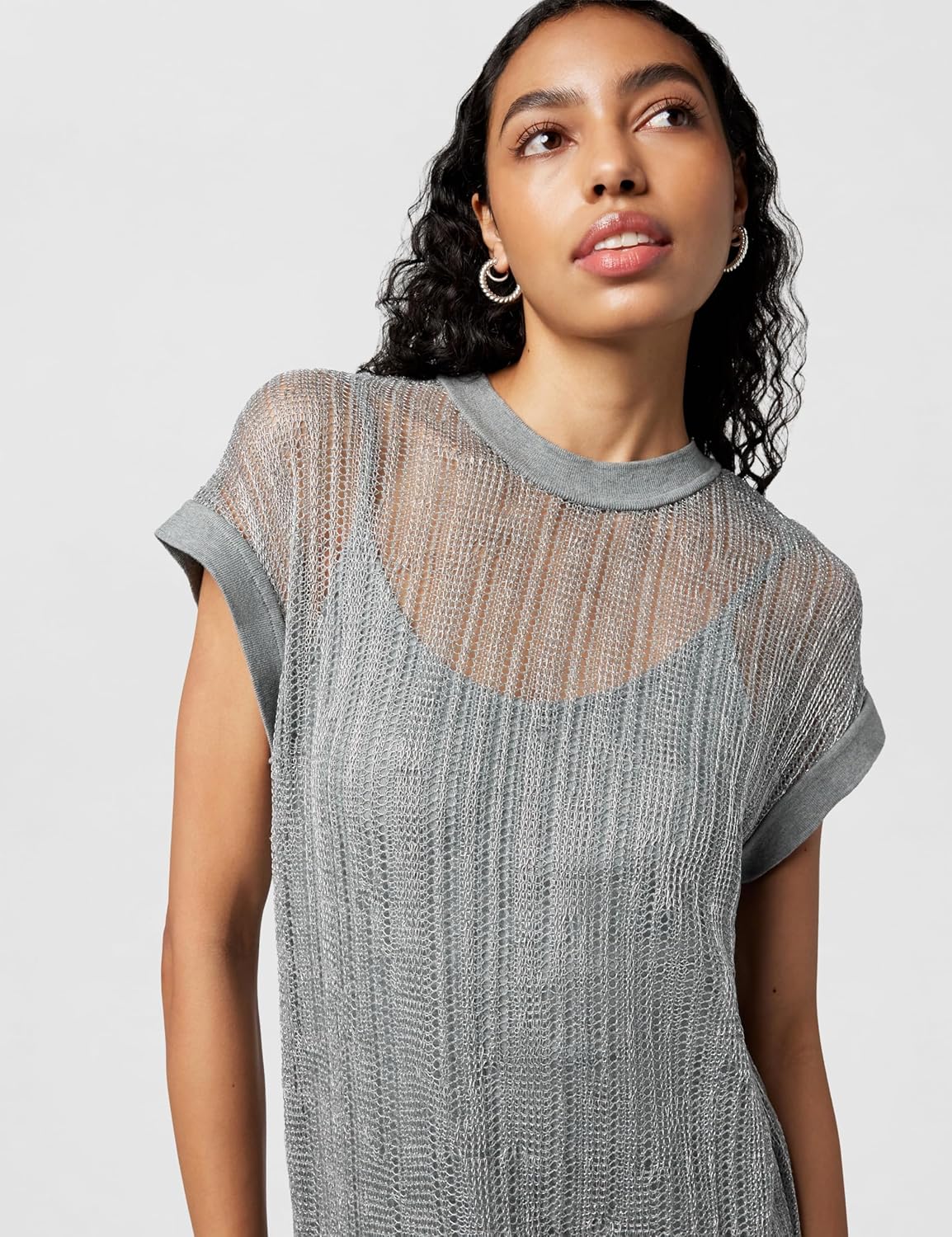 Allsaints Womens Giana Metallic Open Stitch Midi Dress