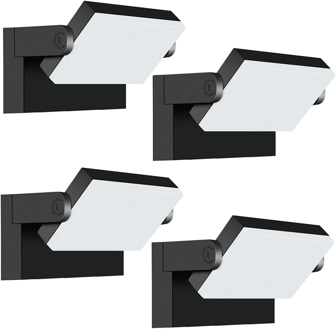ledmo LED Flood Lights Outdoor - 360 Adjustable Head 60W Wall Pack Switch Control Modern Exterior Lighting Fixtures Commercial Security 5000K Wall Mount for Shop,Barn,Garage Yard 4 Pack,Black