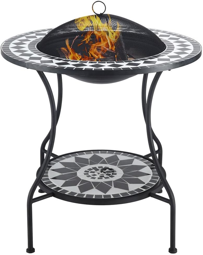 30 Inch Fire Pit, Durable Alloy Steel Fire Pits for Outside with Storage Shelf & Lid Outdoor Fire Pit Table, Cast Iron Wood Burning Firepit, for Outside Patio, Backyard Fireplaces
