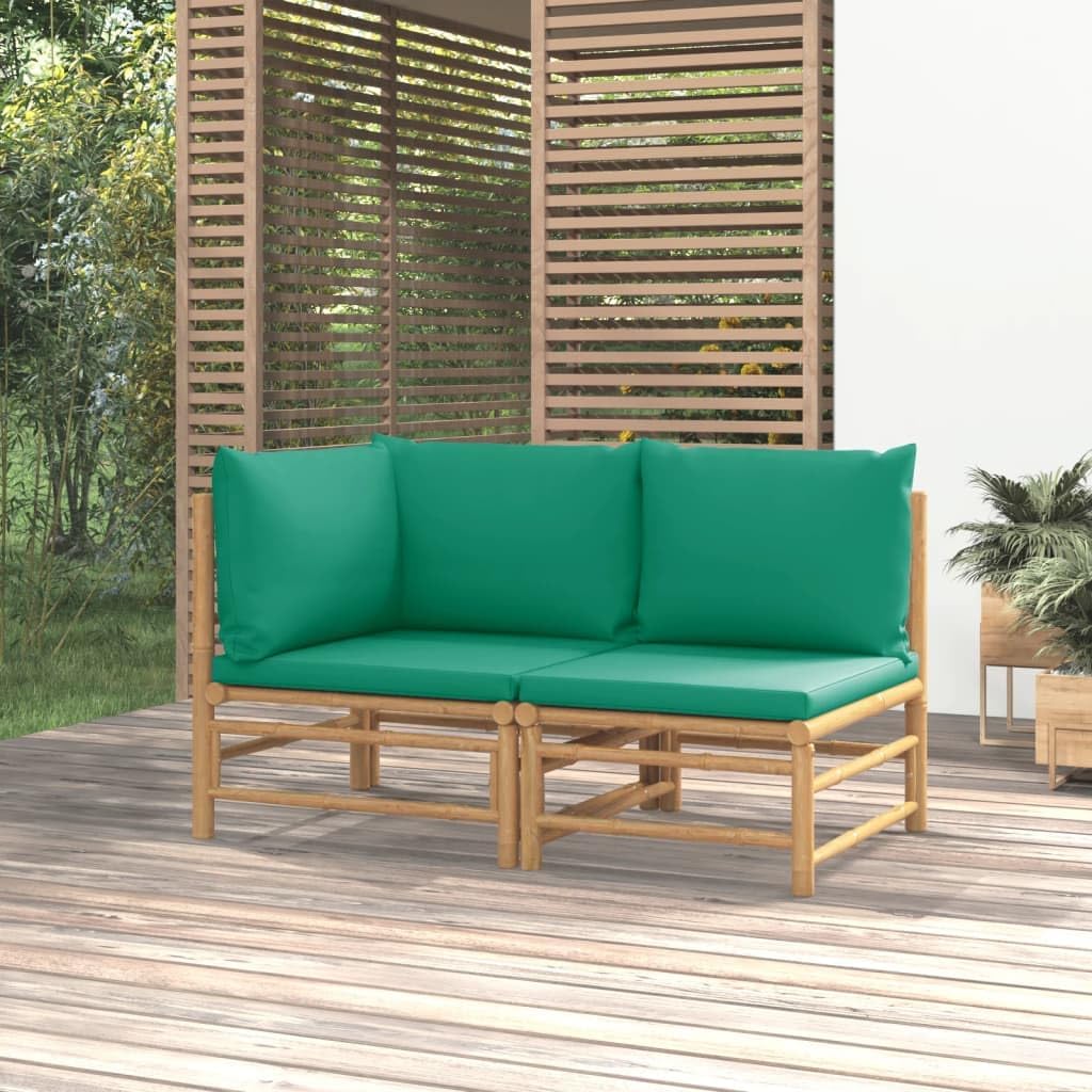 2 Piece Patio Lounge Set with Green Cushions Bamboo,Premium Bamboo Patio Lounge Set: Durable, Comfortable, and Customizable for Outdoor Relaxation Patio Furniture Sets, Conversation Sets
