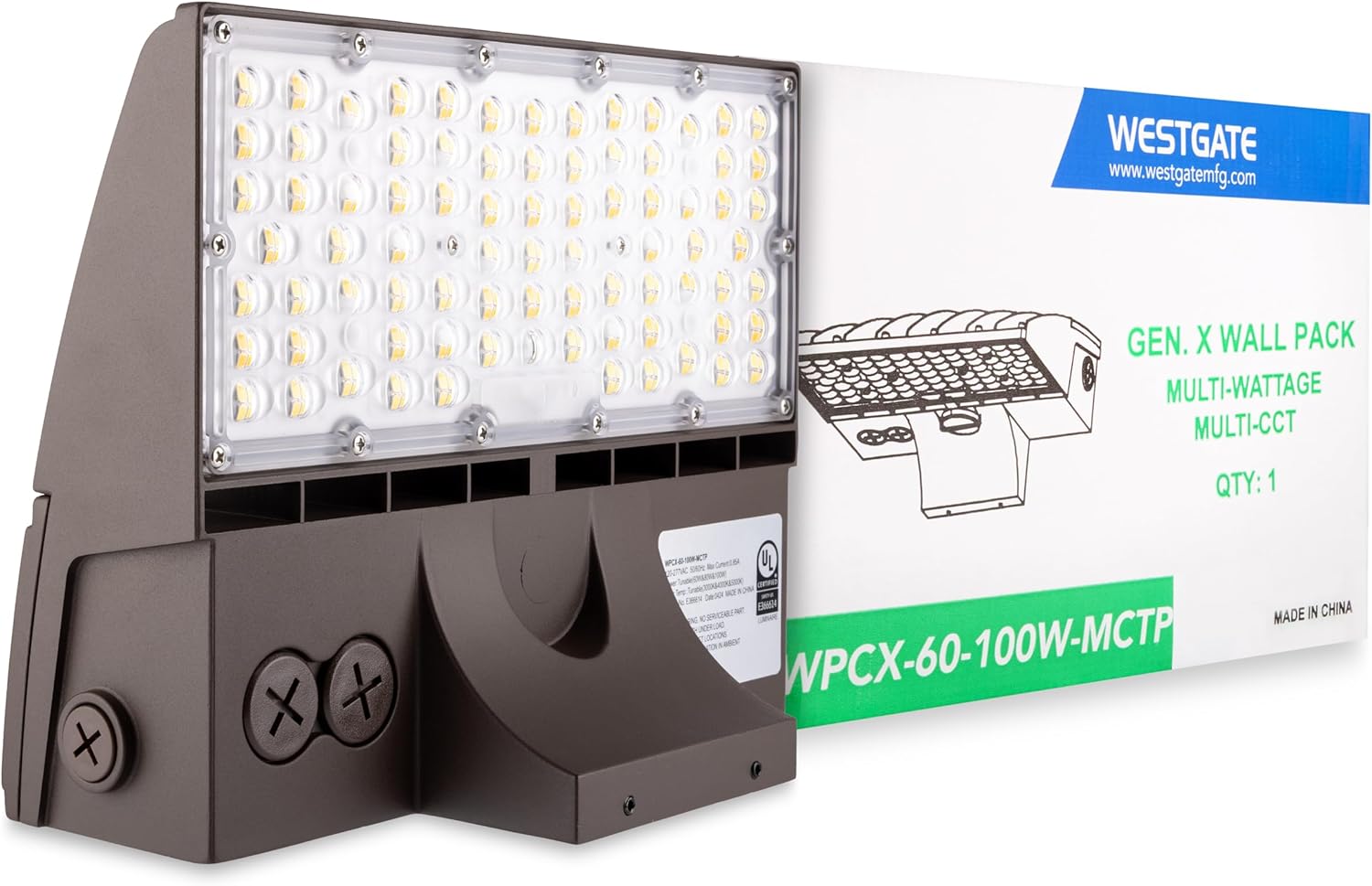 Westgate WPCX-60-100W-MCTP Outdoor Wall Lights, Full Cut-Off LED Light, Adjustable Wattage 60W/80W/100W, Selectable CCT 3000K/4000K/5000K, IP65, Type III, Dark Bronze, 0-10V Dimmable, 7-Year Warranty