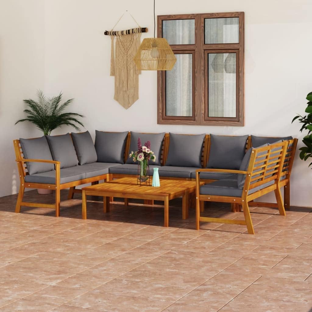 9 Piece Patio Lounge Set with Cushion Solid Acacia Wood,Modern 9Piece Acacia Wood Patio Lounge Set with Washable Cushions and, Coffee Table Furniture Sets for Patio, Lawn & Garden