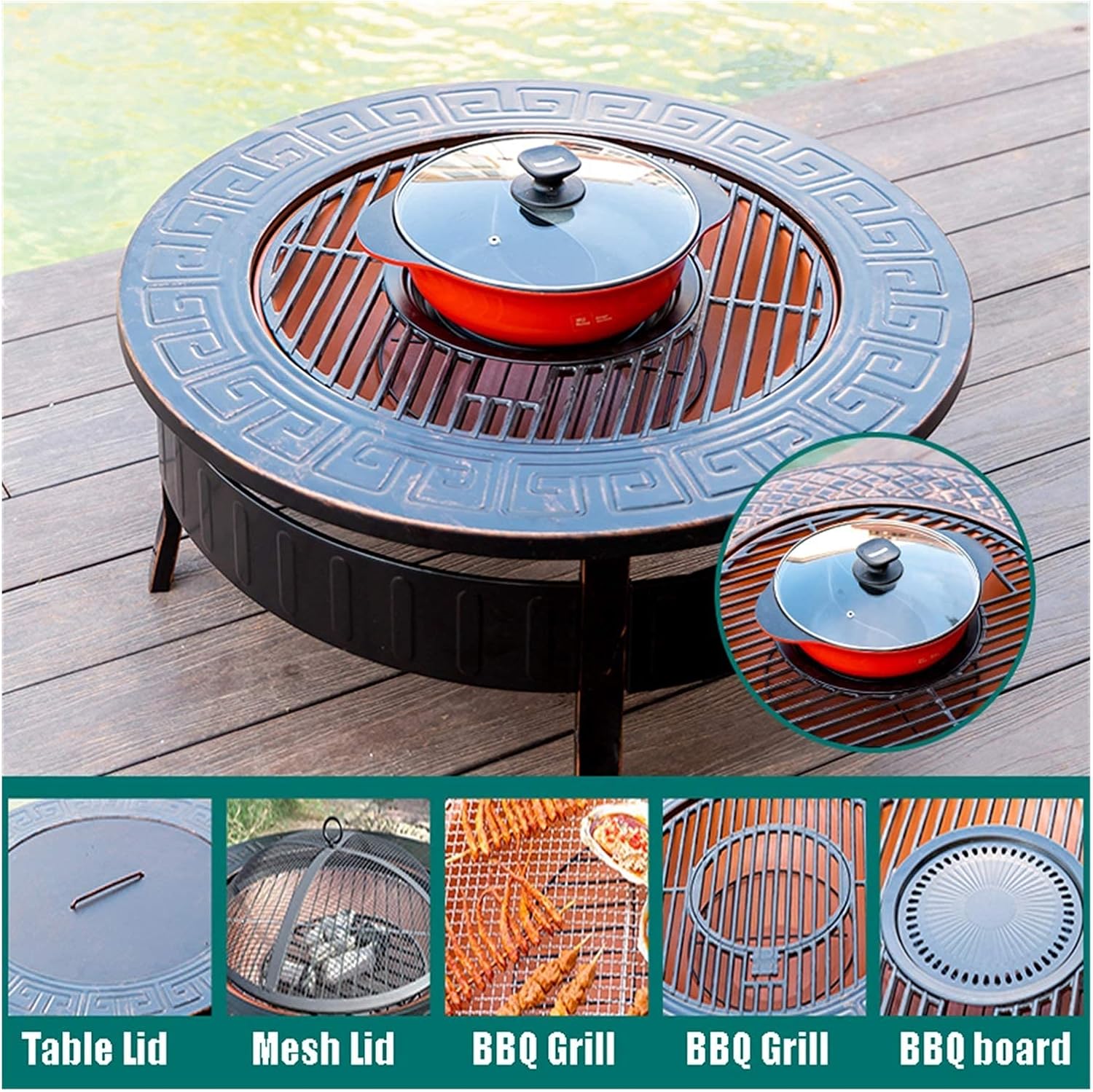 Outdoor Fire Pit Portable Garden Bonfire Pit, Outdoor Heater with Cooking Grill, Wood Burning Fire Pit, 81cm/31.8