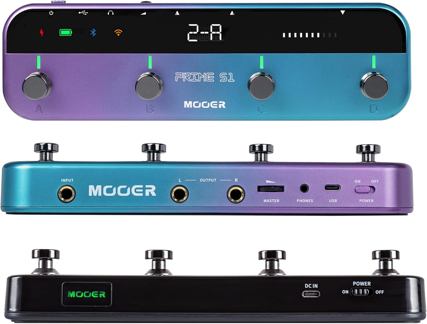 MOOER Prime S1 Intelligent Pedal Stereo Guitar Multi Effects Processor 8 Footswitches, F4 Wireless Contoller for Preset Switching and Looper and Drum Machine Control