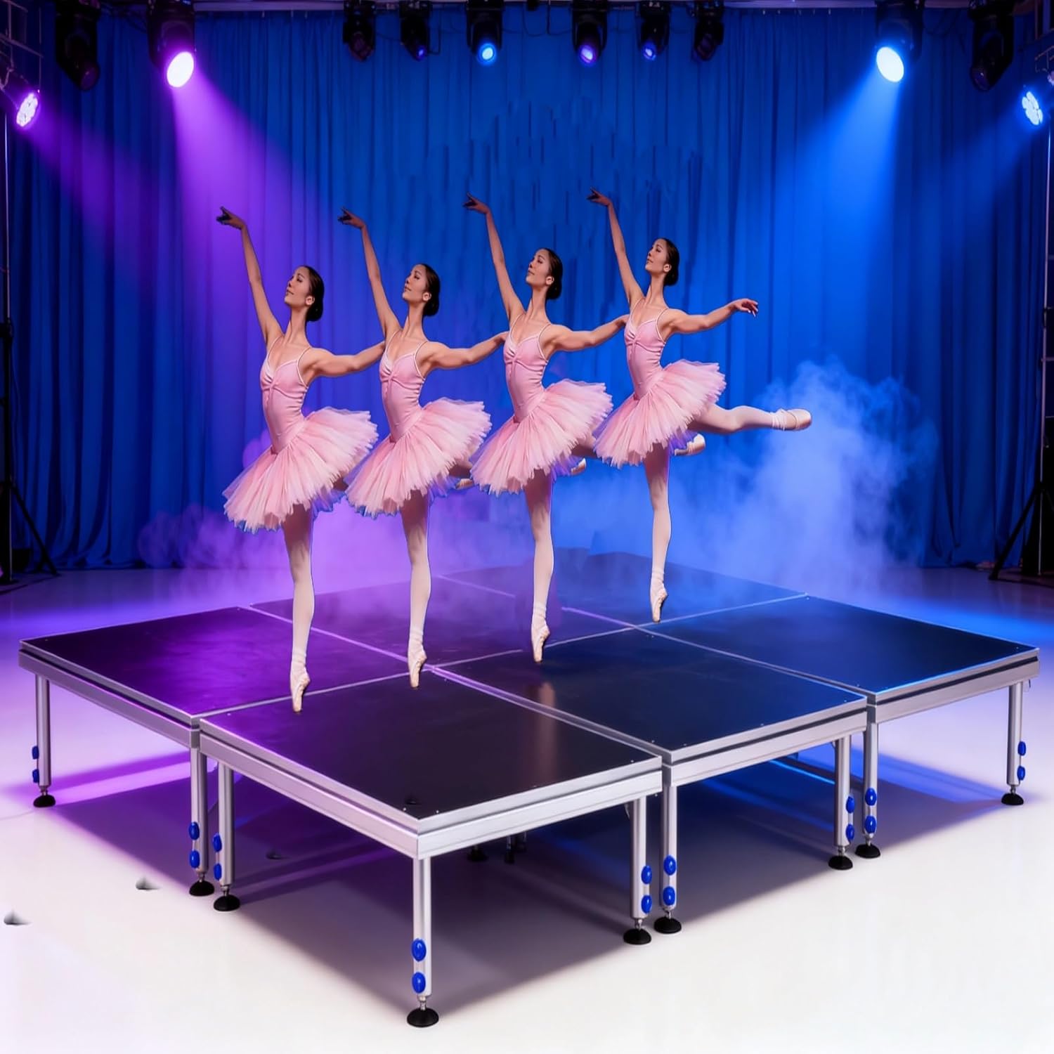 8‘ x 12’ Stage Platform, 6Pcs 10200LBS Capacity Stage with Antislip Surface, Adjustable Height (24