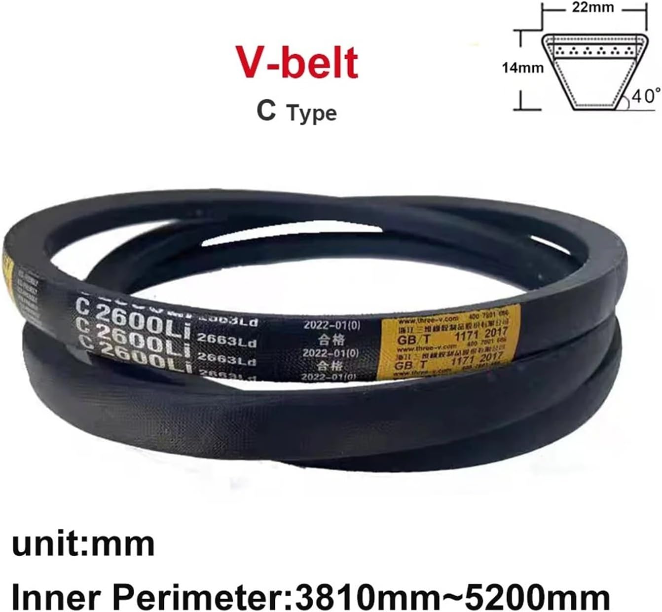 V Belt C Type Conveyor Belts Rubber Drive Transmission Strap 3810mm ~ 5200mm Transmission V Belt for Industrial Machines(Li-4100mm)