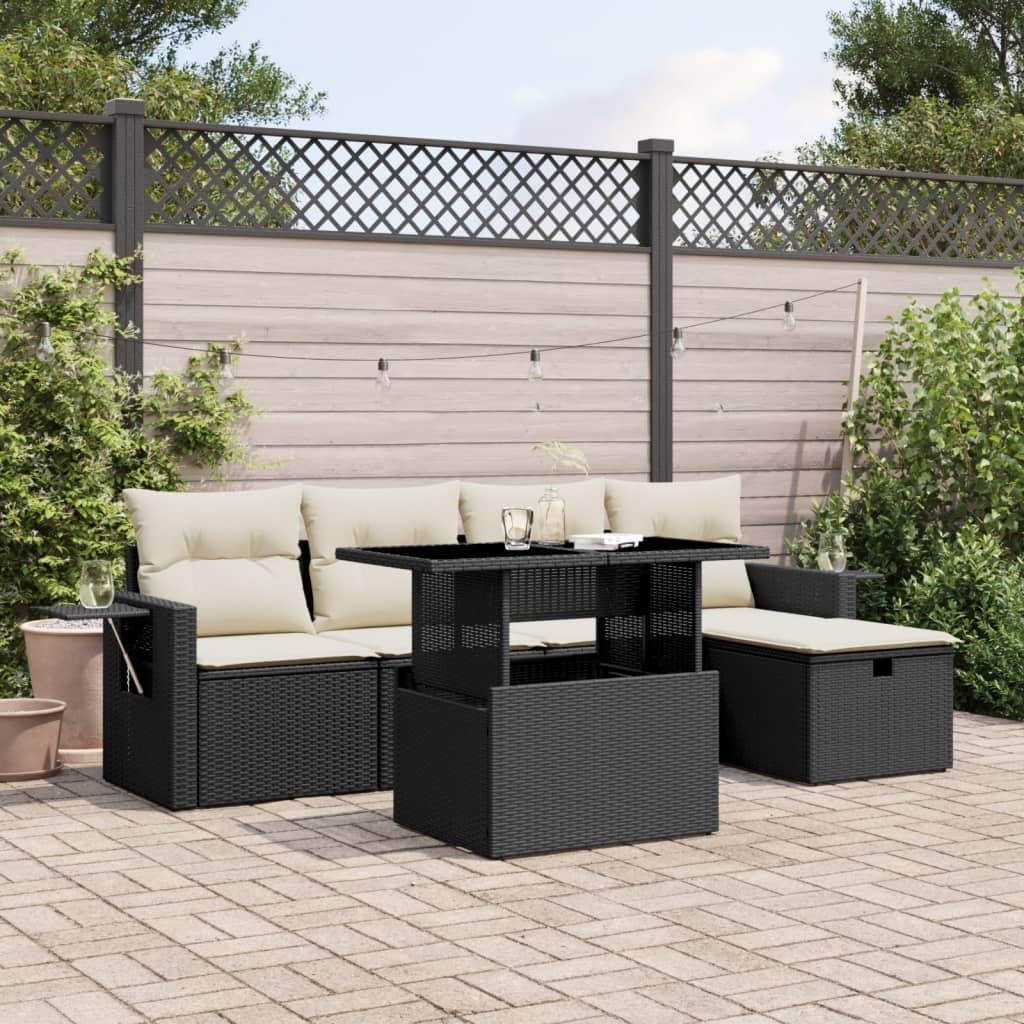 6-Piece Garden Sofa Set with Plush Cushions and Adjustable Armrests, Durable PE Rattan Outdoor Furniture for Patio, Backyard, or Balcony, Weather-Resistant Steel Frame