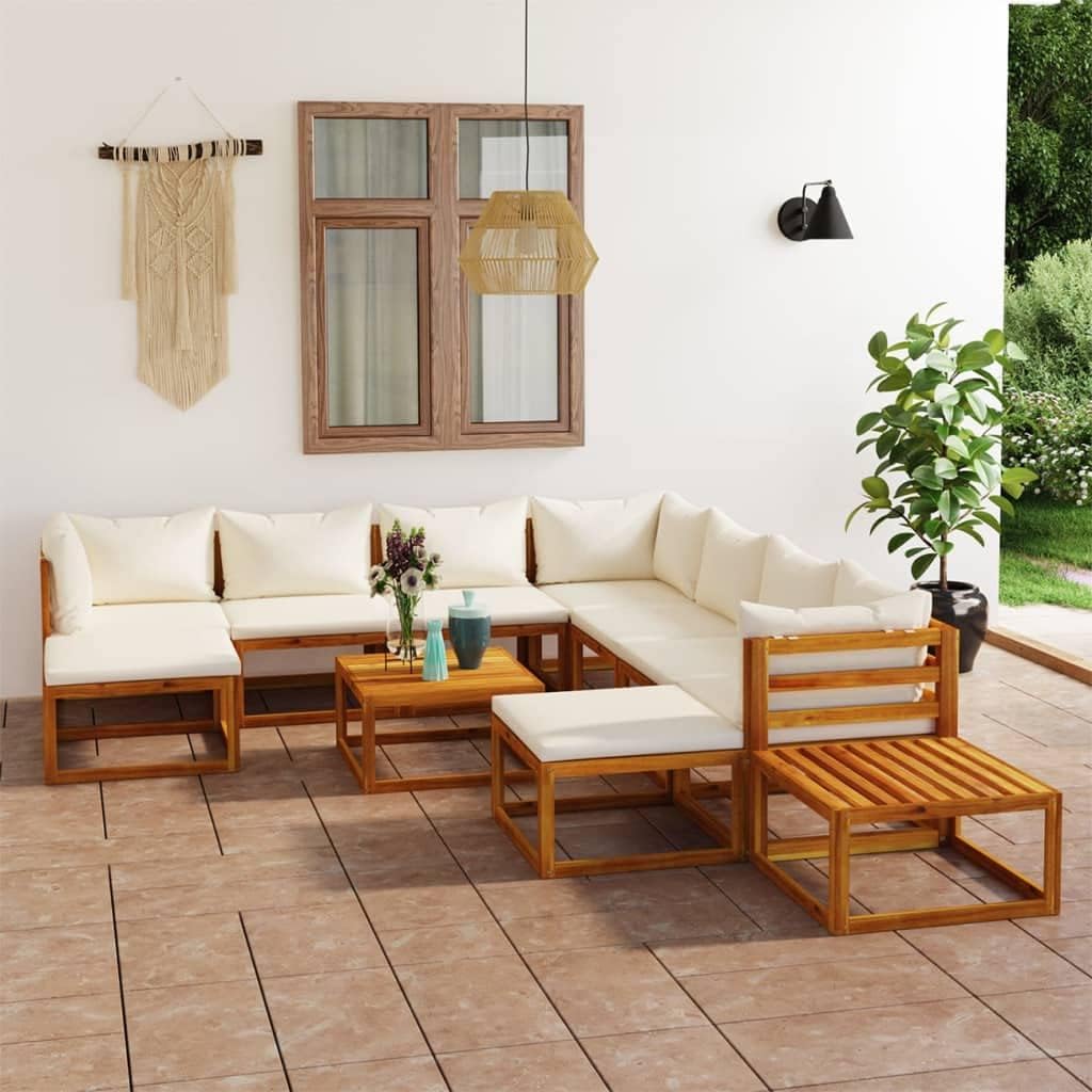 12 Piece Patio Lounge Set with Cushion Cream Solid Acacia Wood, Acacia Wood Lounge Set: Comfort and Style for Outdoor Living Patio Furniture, Outdoor Furniture Sets