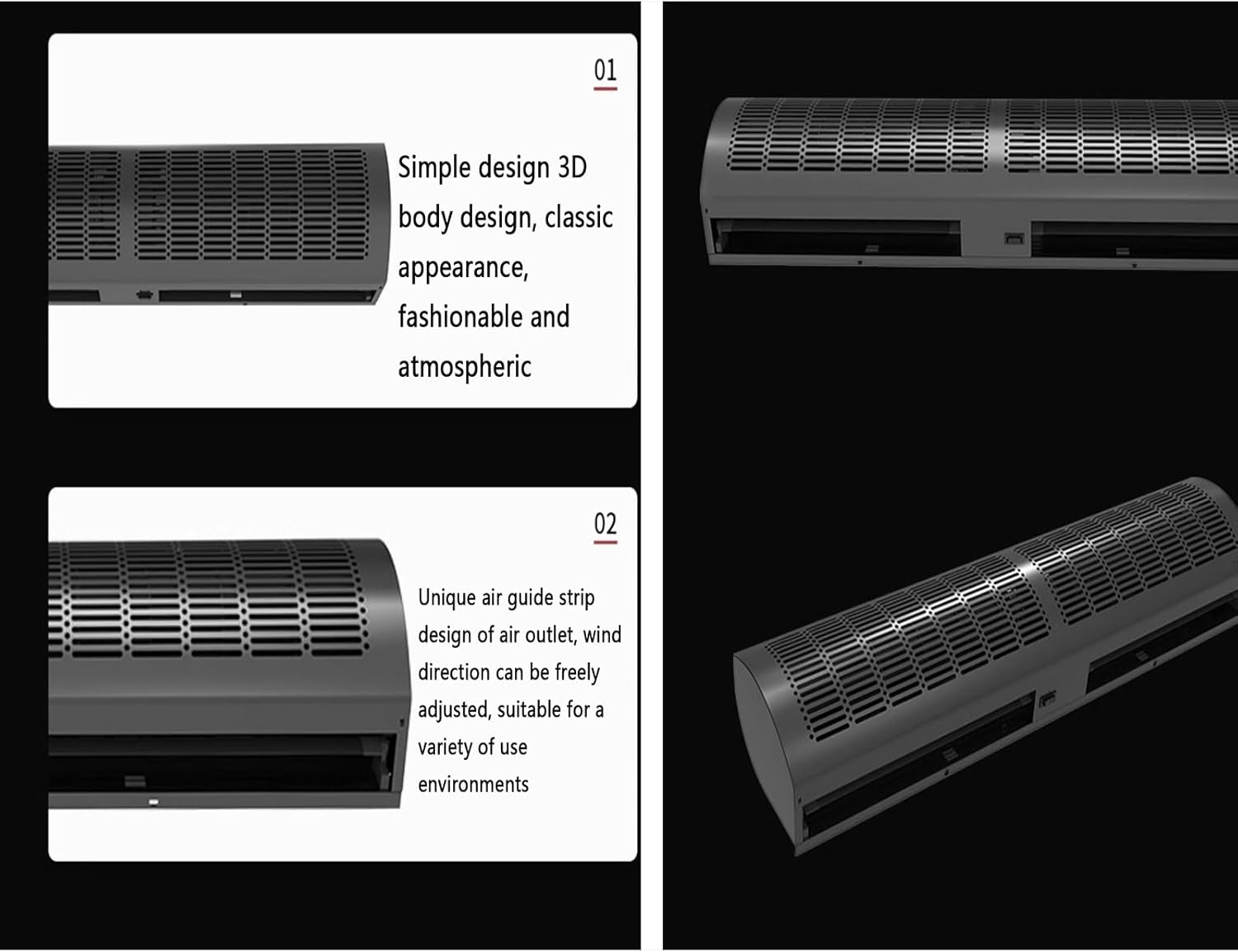 Black Strong Wind Commercial Air Curtain Machine with Remote Control, Elevator Car Shop Door Head, Efficient Wind Insulation(150cm(59inch))