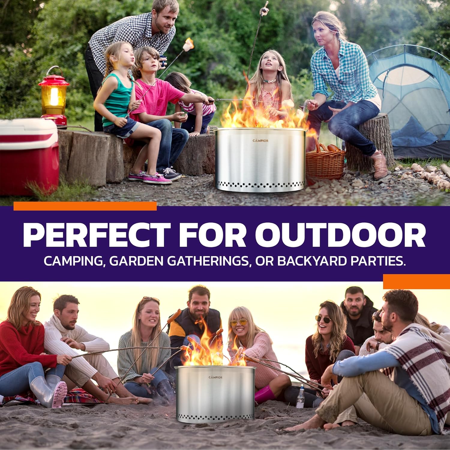 Large Wood Burning Fire Pit Stove - Smokeless Outdoor Stove for Efficient Wood Fires, Camping, Cooking, and Garden Gatherings, Durable Stainless Steel with Removable Ash Pan, 20.94 lbs