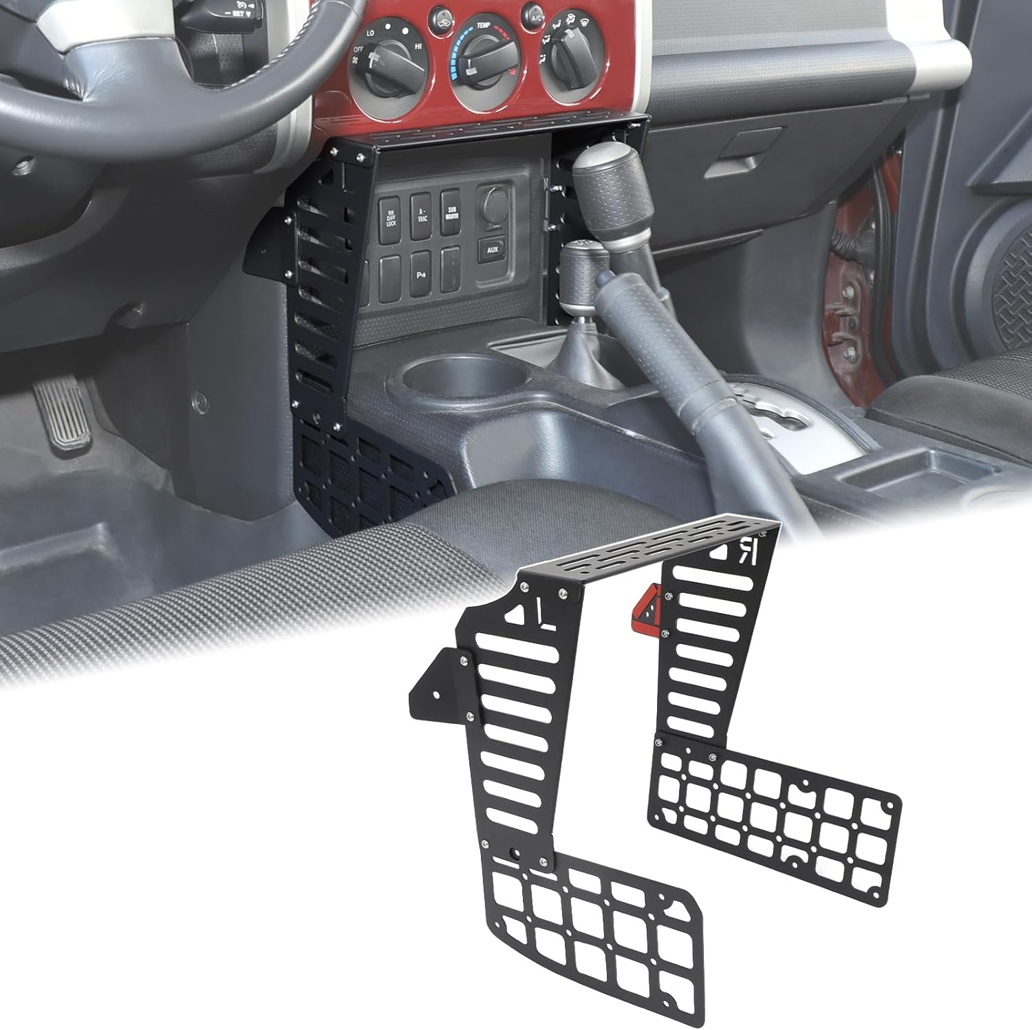 Aunginsy Center Console Modular Storage Baffle Compatible with Toyota FJ Cruiser 2007-2021, Car Aluminum Gear Shift Box Storage Molle Panel Mobile Phone Based Walkie Bracket Expansion Accessories