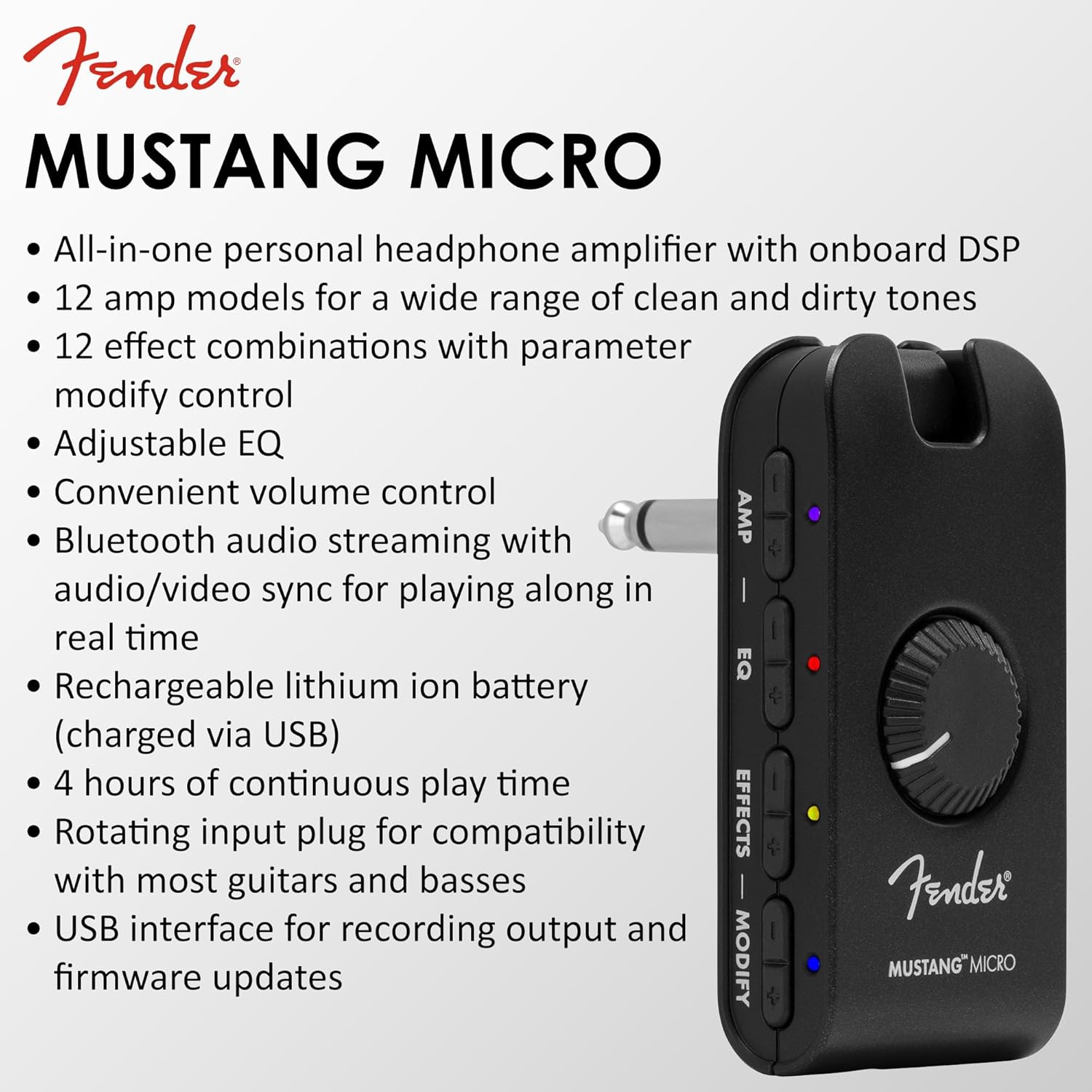 Fender Mustang Micro Personal Guitar Amplifier Bundle with Austin Bazaar Exclusive 12-Pack Picks and Instructional DVD