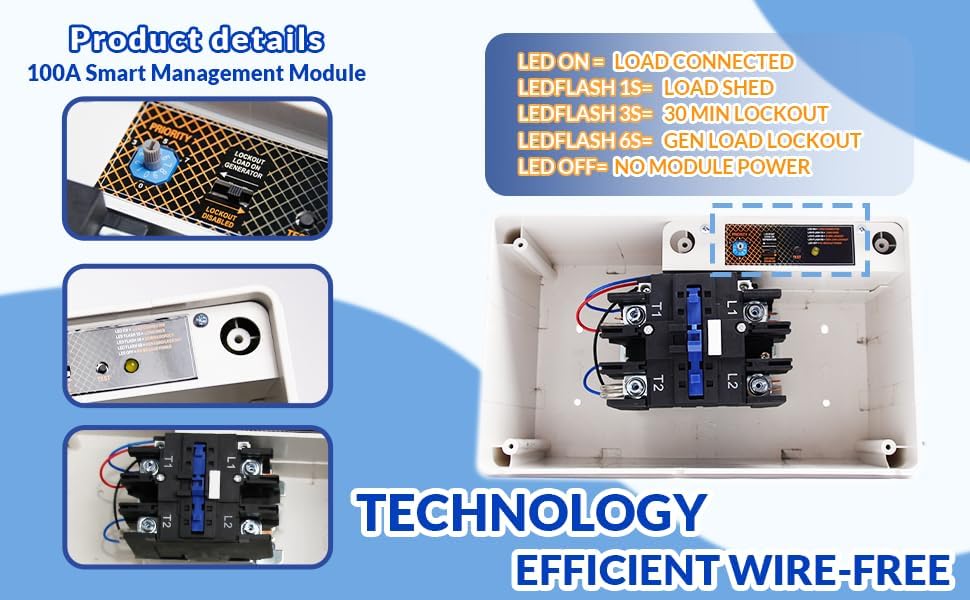 100 Amp Load Manager Compatible with Generac 7006, 100 Amp Smart Management Module with 8-Zone Control, Overload Protection and Lock Feature