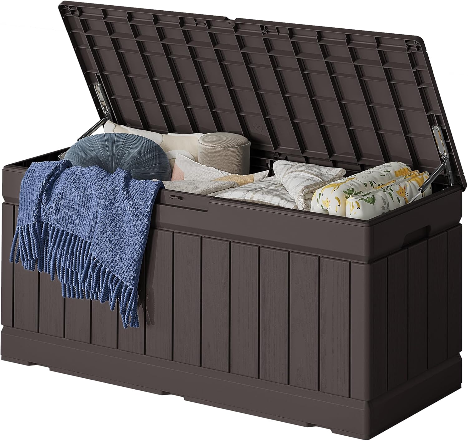 78 Gallon Deck Box Outdoor Indoor Waterproof Storage Box for Patio Furniture, Pool Accessories, Garden Tools, and Cushion Storage, Brown