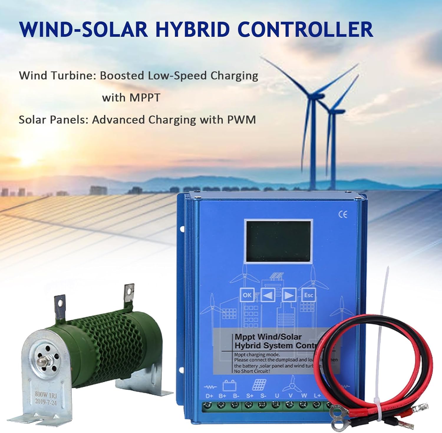 10000W Off Grid with Unloader Hybrid Wind Solar Controller 12/24V/48V MPPT Charge Boost Controller, Wind Turbine Generator Solar Panel Home Street Light Controller,48V