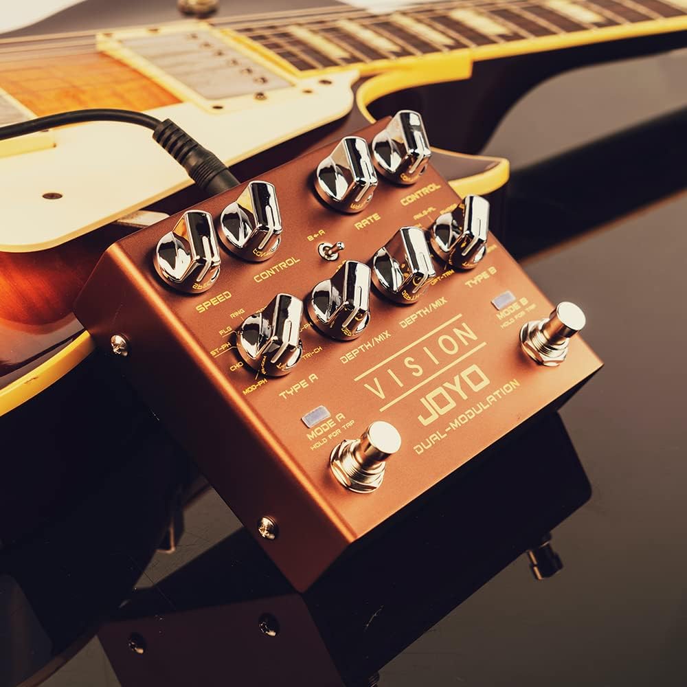 JOYO VISION Modulation Multi Effects Pedal R-09 Bundle with Mono 6.35mm Guitar Pedal Amplifier Instrument Cable 15 Feet CM-12