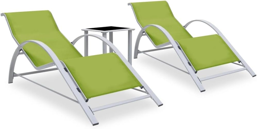 Patio Lounges Sun Loungers 2 pcs with Table Aluminum Green