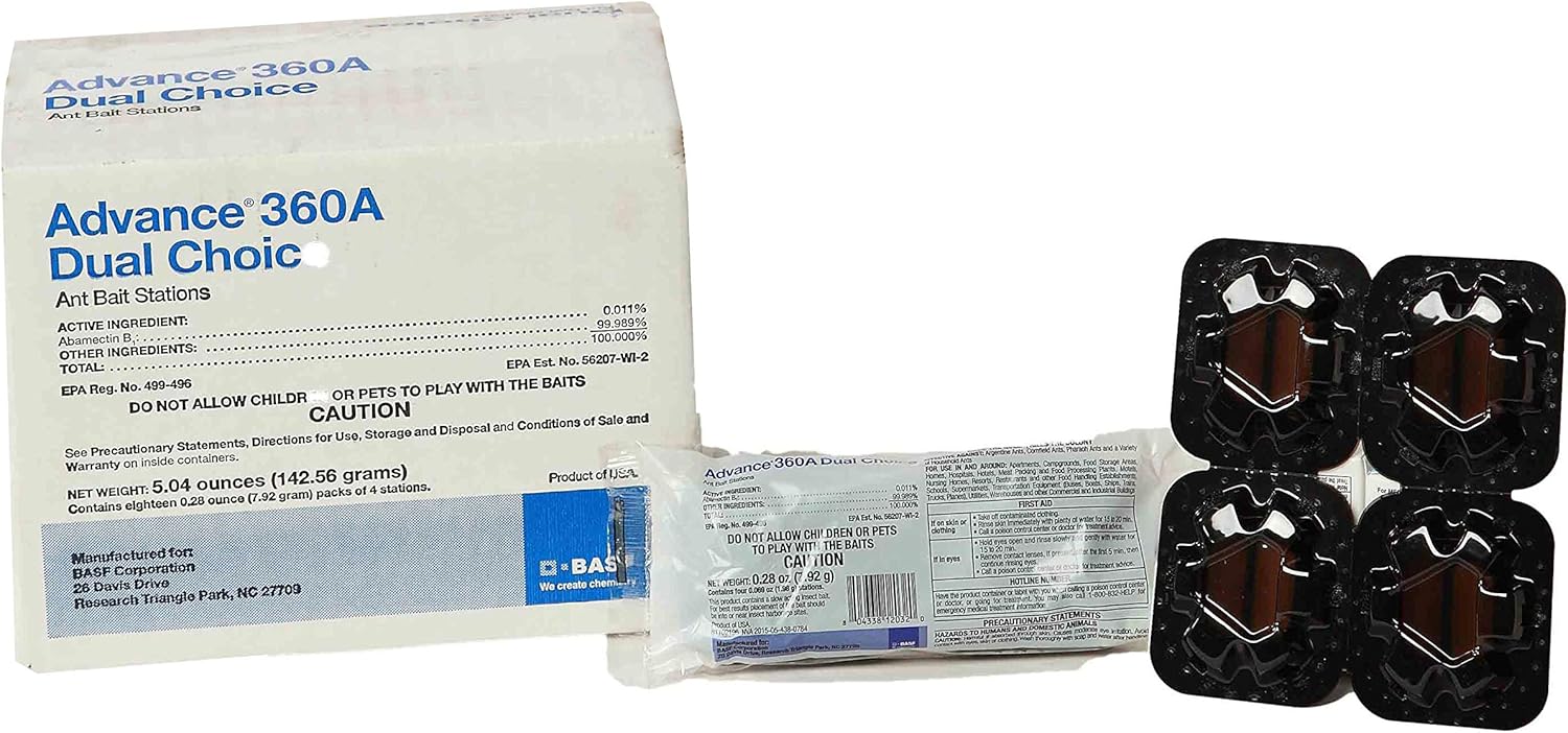 BASF Advance 360A Dual Choice Ant Bait Stations with 2 Bait Matrices, Kills Pharaoh Ants, Argentine Ants & Household Ant, Targets Queen and Entire Colony, Use Indoor or Outdoor, 72 Pack