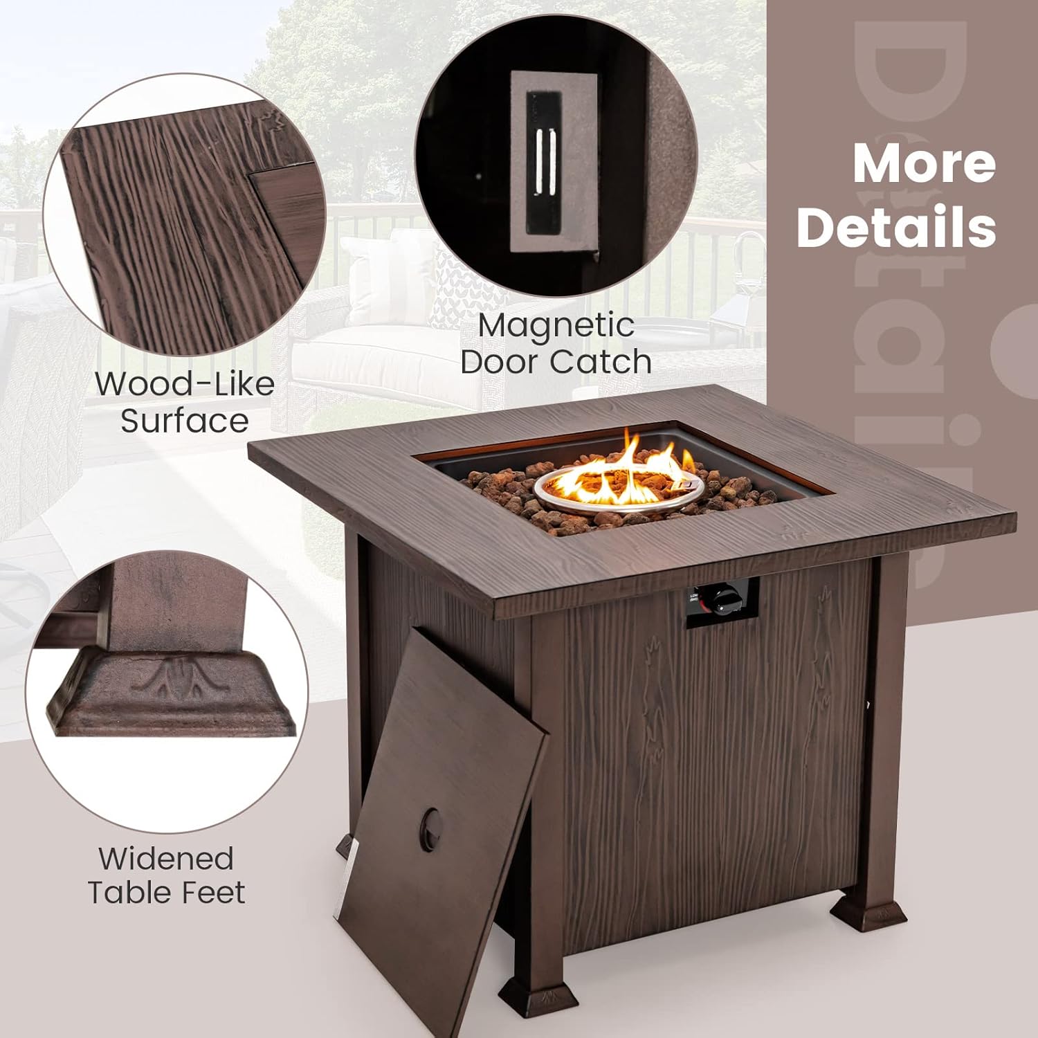 Giantex Gas Fire Pits for Outside - 32” Patio Fire Table, Propane Table with Lid, Lava Rocks, Metal Frame, PVC Protective Cover, CSA Certification, 50,000 BTU Firepit Table for Poolside, Backyard