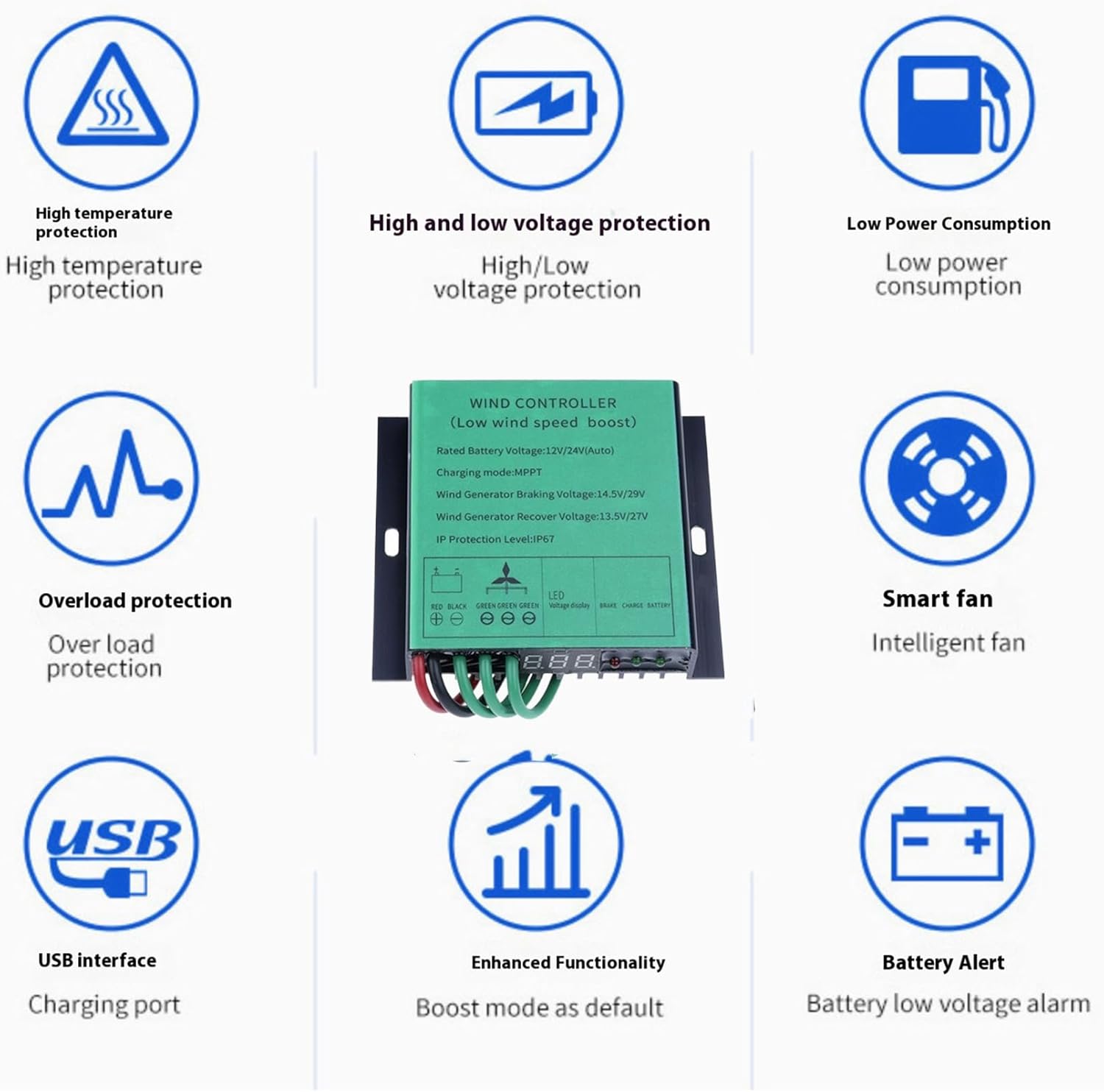 12V 24V 48V 220V MPPT Charge Controller,6000W-10000W Regulator for Wind Turbine Generator Windmill Alternator Battery Charger 10A-40A