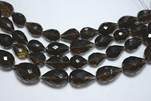 13 inch natural beads strand of 14x18mm-16x23mm faceted drop smoky quartz gemstone beads for DIY jewelry - necklace, bracelet, earring, ring.