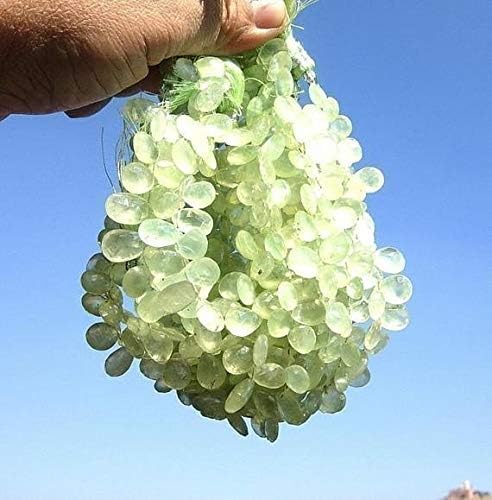 13 inch natural beads strand of 11x8-14x8mm faceted pear prehnite gemstone briolletes beads for DIY jewelry - necklace, bracelet, earring, ring.