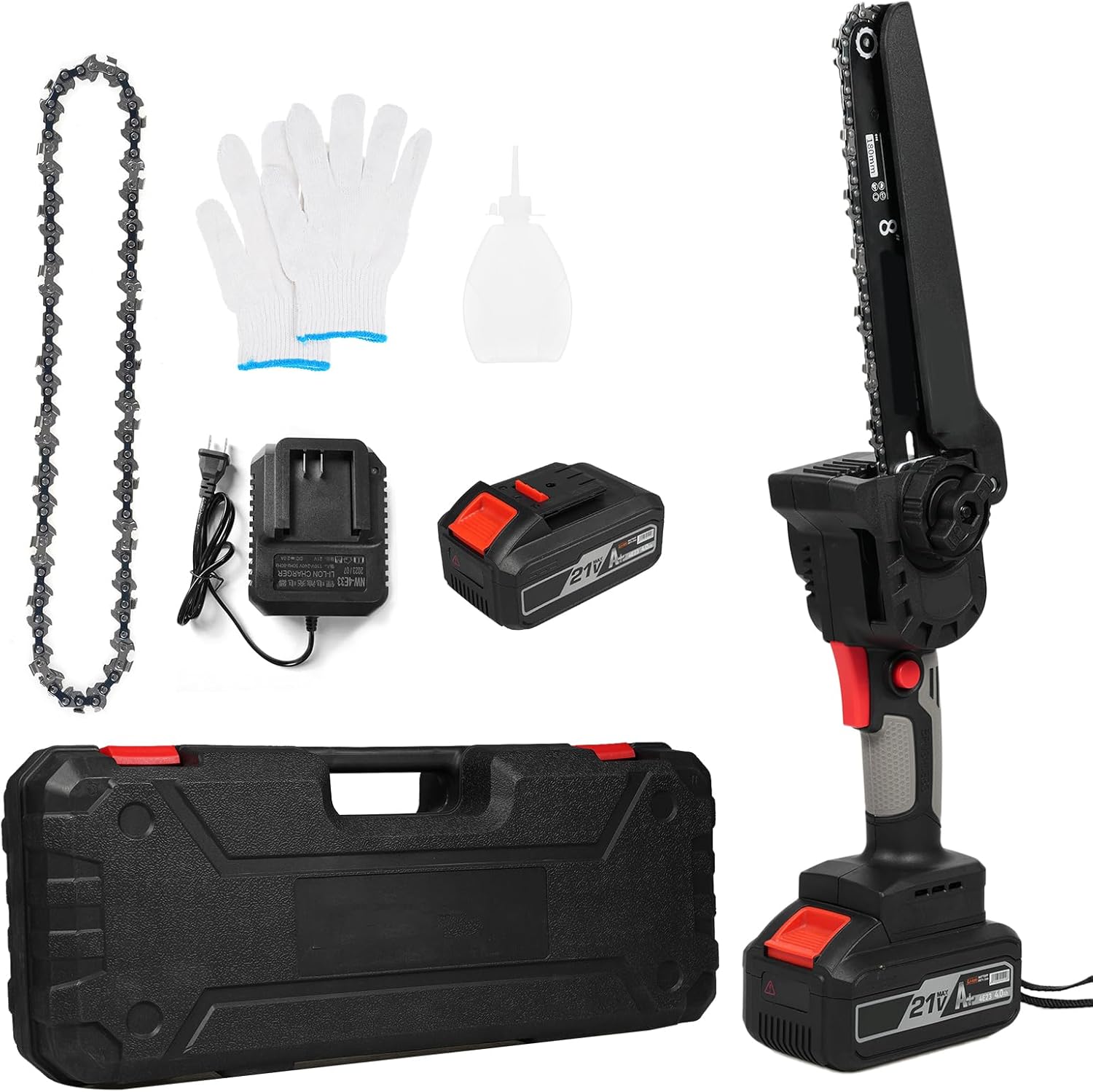 Mini Chainsaw Cordless 8 Inch Handheld Portable Electric Chainsaw with 2 Batteries 2 Chains 21V Battery Powered with ty Lock for Tree Trimming Branch Wood Cutting